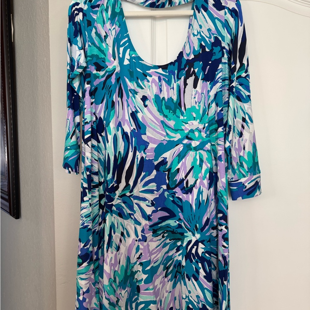 Lilly Pulitzer Blue and Purple Floral Long Sleeve Dress